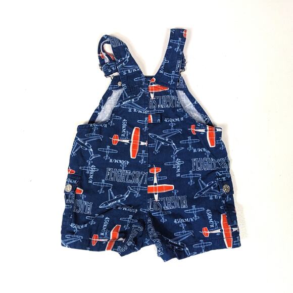 Vtg KRU Shortalls Baby Boys Sz 12m Blue Airplane Print Overalls Y2K - Picture 4 of 5